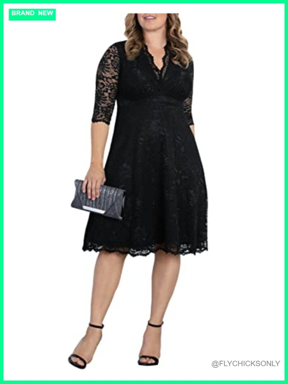 Plus Size Lace Midi Cocktail Dress A-Line Surplice Special Occasion